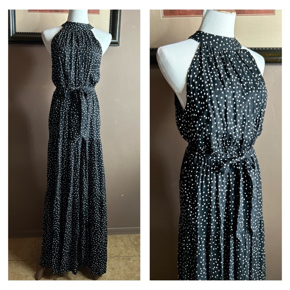 NWT Black Polkadot Sleeveless Tiered Maxi Dress Size XL - Picture 4 of 8